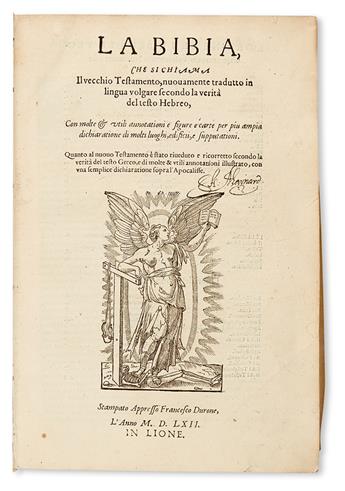 BIBLE IN ITALIAN.  La Bibia.  1562.  Plate and table in facsimile.